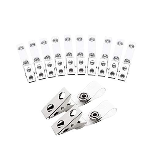 Image of Fushing Metal Badge Clips with Clear PVC Straps for ID Cards and Badge Holders (100)
