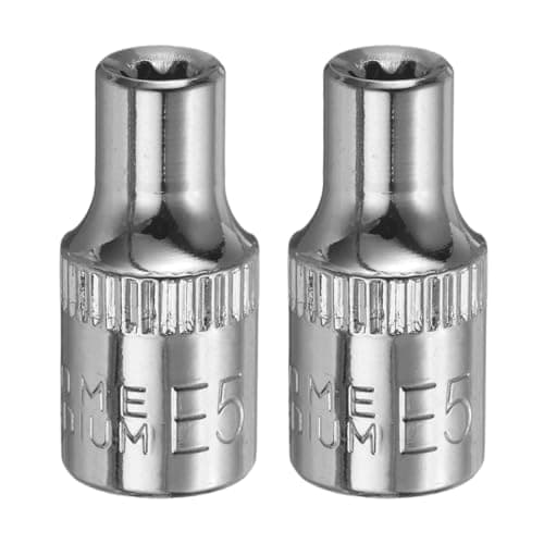 Image of sourcing map 2pcs E-Torx Socket 1/4" Drive E5 External Torx Deep Socket CR-V 6 Point Spline Socket Star Female Bit Socket for Auto Repairs Home Maintenance DIY Hand-Making 1" Length