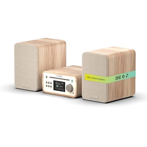 Image of Pure Classic Stereo Mini micro hi fi system mini hifi system with CD player DAB+ & FM radio Bluetooth 5.3 USB AUX headphone jack 40W true stereo 2×20W woofers remote control – Cotton White Oak
