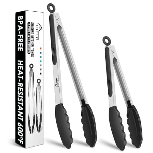 Image of HOTEC Premium Stainless Steel Locking Kitchen Tongs with Silicon Tips, Set of 2-9" and 12"