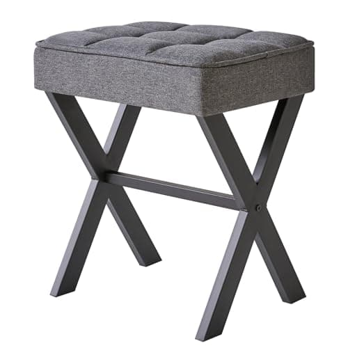 Image of IBUYKE Square Makeup Stool with X-Leg Foot Rest, Linen Footrest, Ottoman Seat Vanity Stool, Multi-Use as Small Side Table, for Bedroom, Living Room, Dark Gray L/G-70G
