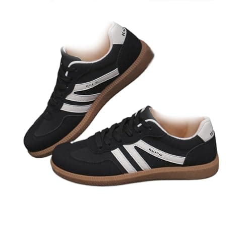 Image of Women’s Stylish Round Toe Non-Slip Casual Shoes, Retro Lace Up Fashion Sneakers Trendy Tennis Shoe Walking Footwear (6,Black)