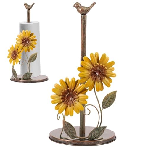 Image of Kitchen Roll Holder Sunflower Paper Towel Holder Metal Free-Standing Kitchen Towel Rack Non Slip Countertop Organizer Vintage Farmhouse Home Decoration (Sunflower)