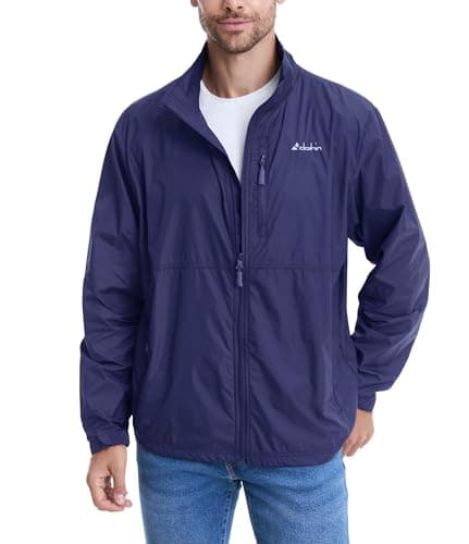 Image of clothin Mens Lightweight Windbreaker Packable Jacket Water Resistant for Hiking Outdoor Cycling, Navy Blue, L