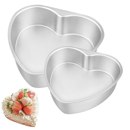 Image of Mu Mianhua 2 Pcs Heart Cake Tin Set 6'' 8'' Aluminium Heart Cake Pan Non-Stick Deep Baking Tin Baking Pan Cake Mould for Wedding Birthday Christmas Party