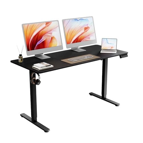 Image of ERGOMAKER Electric Standing Desk 140x60cm (55.1"x23.6"), Height Adjustable Standing Desk with Splice Board, Stand Up Desk with Backpack Hook and Memory Smart Handset(Black Frame + Black Desktop)