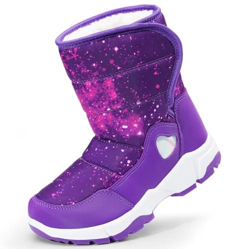 Image of Kids Snow Boots Boys Girls Winter Boots For Toddler Waterproof Snow Ankle Boots Kids Anti-slip Walking boots Warm Fur Lined High-Top Snow Boots Purple UK12