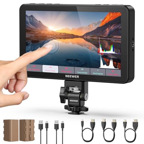 Image of NEEWER F700 7" Camera Field Monitor, 2000nit HD 1920x1080 IPS Touch Screen with 3D LUT, 4K HDMI Loop in/Out with Peak Focus DSLR Video Assist HDR Waveform, Cold Shoe Mount, 2 NP-F750 Batteries & Cable