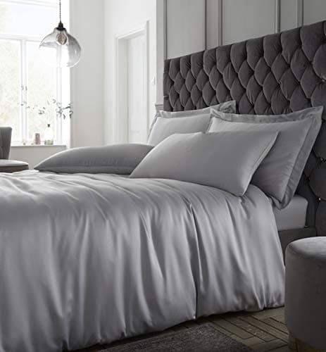 Image of Catherine Lansfield Silky Soft Satin King Duvet Set Silver