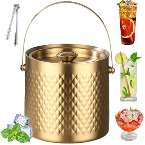 Image of 2L Insulated Ice Bucket with Lid – Double-Walled Stainless Steel, Vacuum-Sealed for Cocktails, Beer & Champagne – Ideal for Home Bars, Pubs, BBQs & Picnics (Golden)