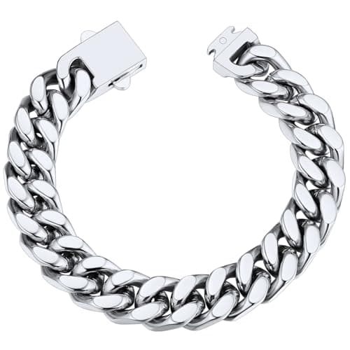 Image of ChainsHouse Mens Silver Bracelet Cuban Chain Heavy Stainless Steel Bracelets for Men Hip Hop Chunky Curb Chains Link