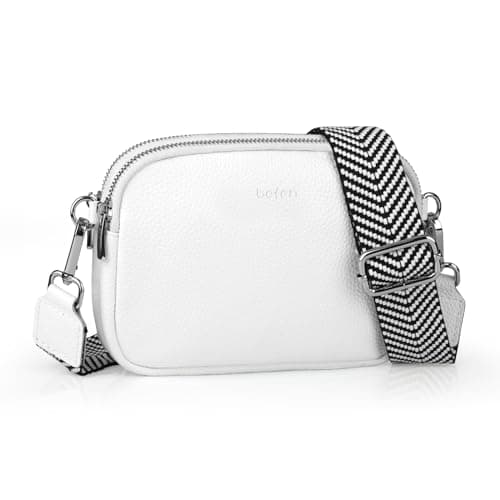 Image of befen Genuine Leather White Crossbody Bag for Women Small Handbags Double Pockets Mobile Phone Shoulder Bag-White