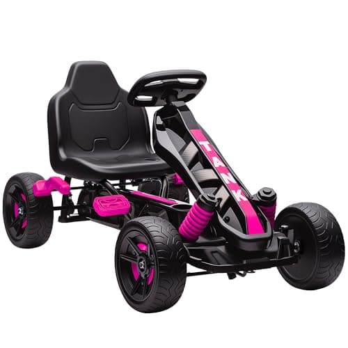 Image of AIYAPLAY Pedal Go Kart, Ride on Racer with Freewheel System, Brake, Non-Slip EVA Wheels, Metal Frame, Go Kart for Kids Ages 3-6 Years, Pink