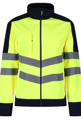 Image of Regatta TRA625 20770 Professional Hi-Vis Waterproof and Breathable Softshell Jacket, Yellow/Navy, L