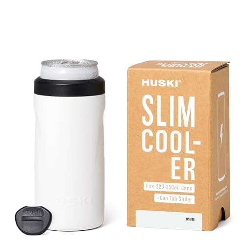 Image of Huski Slim Can Cooler | NEW | Fits 250ml Premix/RTD, Energy & Soft Drink Cans | Triple Insulated | Detachable 2-in-1 Can Tab Slider | Keeps Cans up to 5X Colder | Great Gift (White)