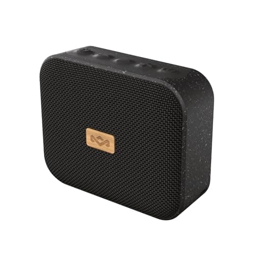 Image of House of Marley Jammin Small Portable Speaker - Bluetooth Speaker with 14 Hr Playtime, IPX5 Splash-Proof & Built-in Mic for Calls - Compact Wireless Audio Crafted with Sustainable Materials, Black