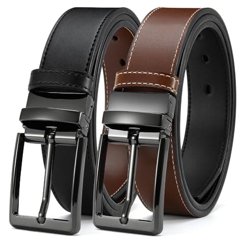 Image of DOOPAI Mens Leather Belt, Reversible Belt Adjustable Suit Jeans Belt Trim to Fit,Black & Brown