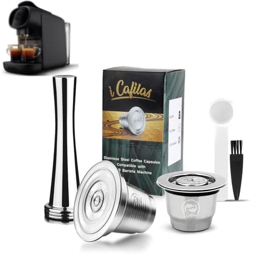 Image of i Cafilas LM8012/60 Rechargeable Coffee Capsule with Reusable Metal Coffee Capsules and Measuring Spoon and Brush Classic Coffee Accessories Set With Tamper (Big+small Cup)