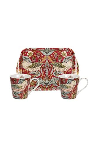 Image of Pimpernel x Spode Morris & Co Mug and Tray Set - Porcelain & Melamine, Suitable for Tea or Coffee Time with Your Partner, Strawberry Thief Motif