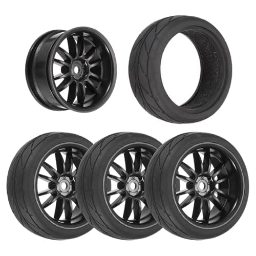 Image of sourcing map 4-Pair High-Grip RC Car Tire & Wheel Set for 1/10 Scale On-Road Touring Cars - Soft Rubber Tyres with 12mm Hubs, Black, Type F