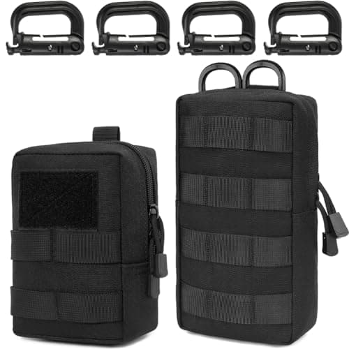 Image of MUCHER 2 Pack EDC Pouch Molle Pouches Tactical Waist Bag Utility Waist Pack with 4 Hooks for Outdoor Hiking Hunting Camping Training (L+S, Black)