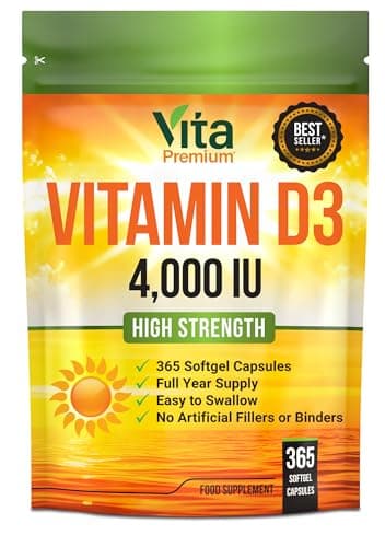 Image of Vitamin D 4,000 IU Gel Capsules, High Strength Vitamin D3 Supplement, 365 Easy to Swallow Tablets - Full Year Supply