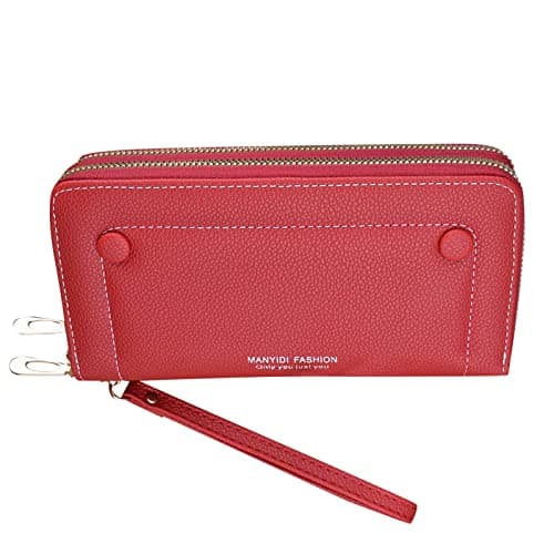 Image of Leather RFID Blocking Zip Around Wallet for Women, Large Capacity Ladies Long Purse Bifold Card Case Holder with Multi Card Compartments