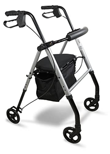 Image of Aidapt Lightweight Folding Four Wheeled Rollator. 6" Wheels, Ergonomic Handle Brakes,Parking Brake,Fabric Padded Seat,Shopping Bag,Height Adjustable Handles&Legs,Flip Up Backrest,Aid,Elderly,Mobility