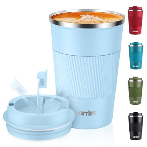 Image of KETIEE Travel Mug Insulated Coffee Cup with Leakproof Lid, Reusable Stainless Steel Mug, 380ml Sky Blue