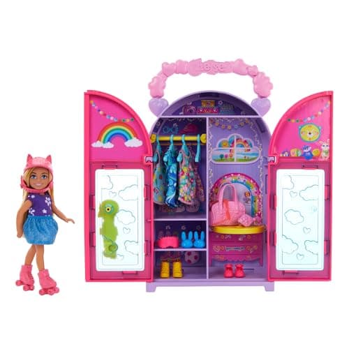 Image of Barbie Chelsea Doll & Closet Toy Playset with 15 Pieces Clothes & Accessories Included, Foldable Set for On-The-Go Play & Storage, HXN03