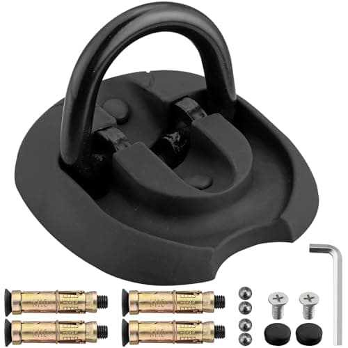 Image of EYPINS High Security Ground Anchor, Hardened Steel Flip Up and Down Steel Ground Wall Chain Lock Anchor, Motorbike Lock Security with 4 Locking Points for Motorcycle Bike Bicycle, Black