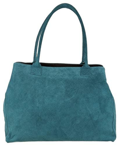 Image of Girly Handbags Womens Expandable Italian Suede Leather Shoulder Bag (Dark Teal)