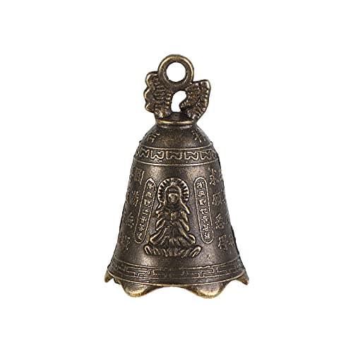 Image of Metal Antique Bell, Mini Buddha Bell Feng Shui Wind Chime, Car Key Chain Pendant Ornament Fortune Buddha Statues Hanging Bell Decor