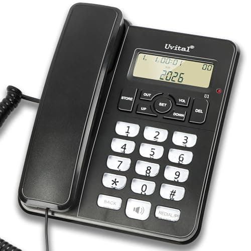 Image of Desktop Corded Telephone for Home, Landline Telephone with White Big Buttons, Ringer Volume and Speakerphone Volume Adjustable, Caller Identification, LCD Contrast Adjustable Backlight Display(Black)