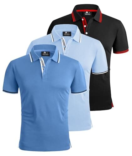 Image of ZITY 3 Pack Mens Polo Shirts Short Sleeve Golf Polo Shirts for Men Adult Outdoor Breathable T Shirt Work Multipack Tee Sports Tennis Tops Light Blue+Sky Blue+Black 3XL