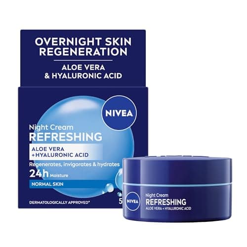 Image of NIVEA Refreshing Night Face Cream (50ml), 24 Hour Face Moisturiser for Normal Skin, Night Cream with Aloe Vera and Hyaluronic Acid for Overnight Regeneration