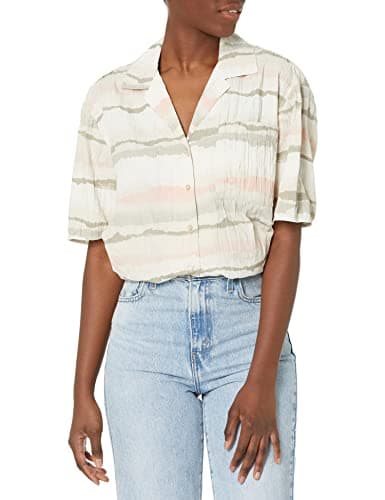 Image of French Connection Women's Hope Crinkle Shirt, Dusty Pink Multi, Medium