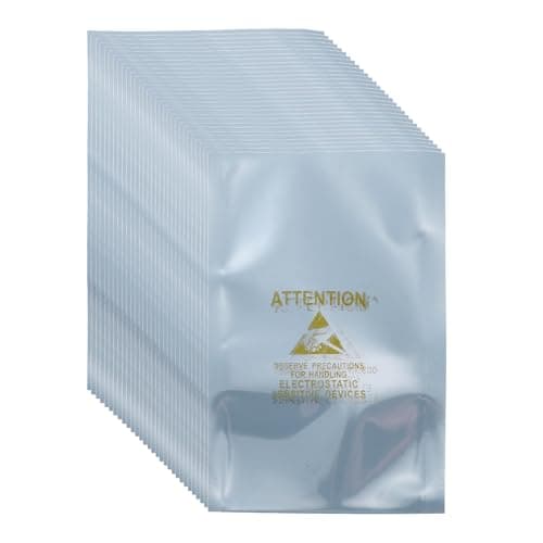 Image of sourcing map 100 Pcs Anti Static Bags 2.8" x 4.3" Open Top ESD Shielding Bag with Labels for Hard Drive HDD SSD Electronic Device Motherboards, Silver Gray