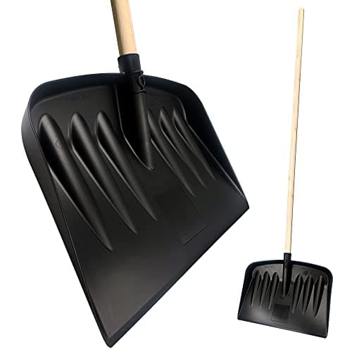 Image of Snow Shovel Heavy Duty – 44cm Wide Snow Shovel Plastic Head, 120cm Long Wooden Handled Snow Pusher, Multipurpose Plastic Scooper and Garden Debris, Clear