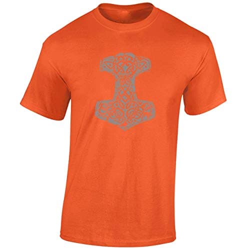 Image of JLB Print Thor Hammer Vintage Super Hero Movie & Comic Book Fan Premium Quality Regular Fit T-Shirt Top for Men and Teens - Orange/Large