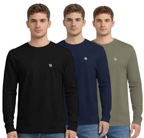 Image of Bahob® 3 Pack Men's Long-Sleeved T-Shirt Round Neck T-Shirts Comfortable Crewneck Neck Tops for Men Soft Cotton S-3XL (MFTS-160-A, Large)