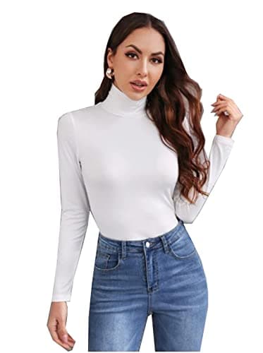 Image of Zaif & Hari® Women's Polo Roll Neck Long Sleeve Turtle Neck Jumper - Ladies Plain Mockneck Casual Top (White, 8-10)