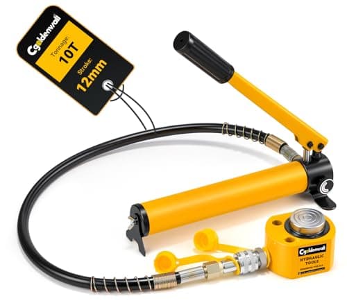 Image of CGOLDENWALL Hydraulic Cylinder Ram 10T with Hand Pump CP-180, Stroke 12mm, Body Height 52mm, Effective Area 15.89cm², for Bridges/Building/Machinery Industries (FPY-10T+CP-180)
