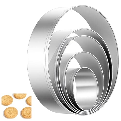 Image of 5 Pcs Round Cookie Cutter Set, Stainless Steel Round Edge Cookie Cutters Reusable Fondant Biscuit Sandwich Cheese Pastry Mold Bakeware Tools for Valentine's Day (1.5, 2, 2.7, 3.5, 4.7 Inch)