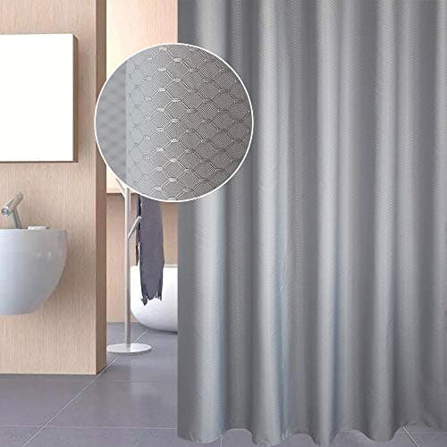 Image of EurCross Small Waffle Polyester Shower Curtain Grey, Mildew-free and Waterproof Lattice Design Bath Curtains with Hooks for Shower Stall 90x180cm