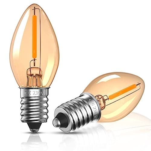 Image of Bonlux E14 LED Light Bulb 0.5W E14 Night Light Bulb C7 LED SES Vintage Candle Lamp Small Screw Edison Amber Salt Lamp Bulbs Candelabra Bulbs Ultra Warm White 2200K (2 Pack)