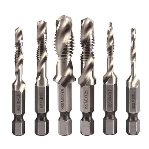 Image of 6PCS HSS Drill Bit Set, Combination Drill and Tap Set with Anti-Rust Black Coating M3 M4 M5 M6 M8 M10 Metric Thread 1/4”hex Shank Screw Tapping Threading Tools Metal Drill Bits for Hard Steel