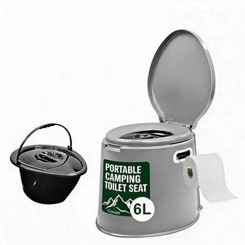 Image of Denny International Large 6L Compact Portable Toilet, High Density Polyethylene, Potty Loo with Washable Basket and Toilet Roll Holder for Pool Party Camping Caravan Picnic & Festivals (Grey)
