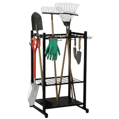 Image of Garden Lawncare Guy Metal Garden Tool Rack, Storage Organiser for 50 Tools, Alloy Steel with Shelving, (Rack+Hooks)
