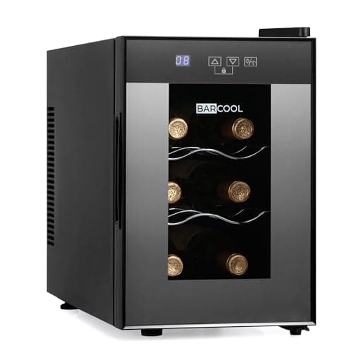 Image of Barcool VINO6 – Table-Top Wine Fridge Black | 5-18°C | Wine Cooler | LED + Digital Display | Glass Door Drinks Cellar | Single-Zone (6 Bottle)